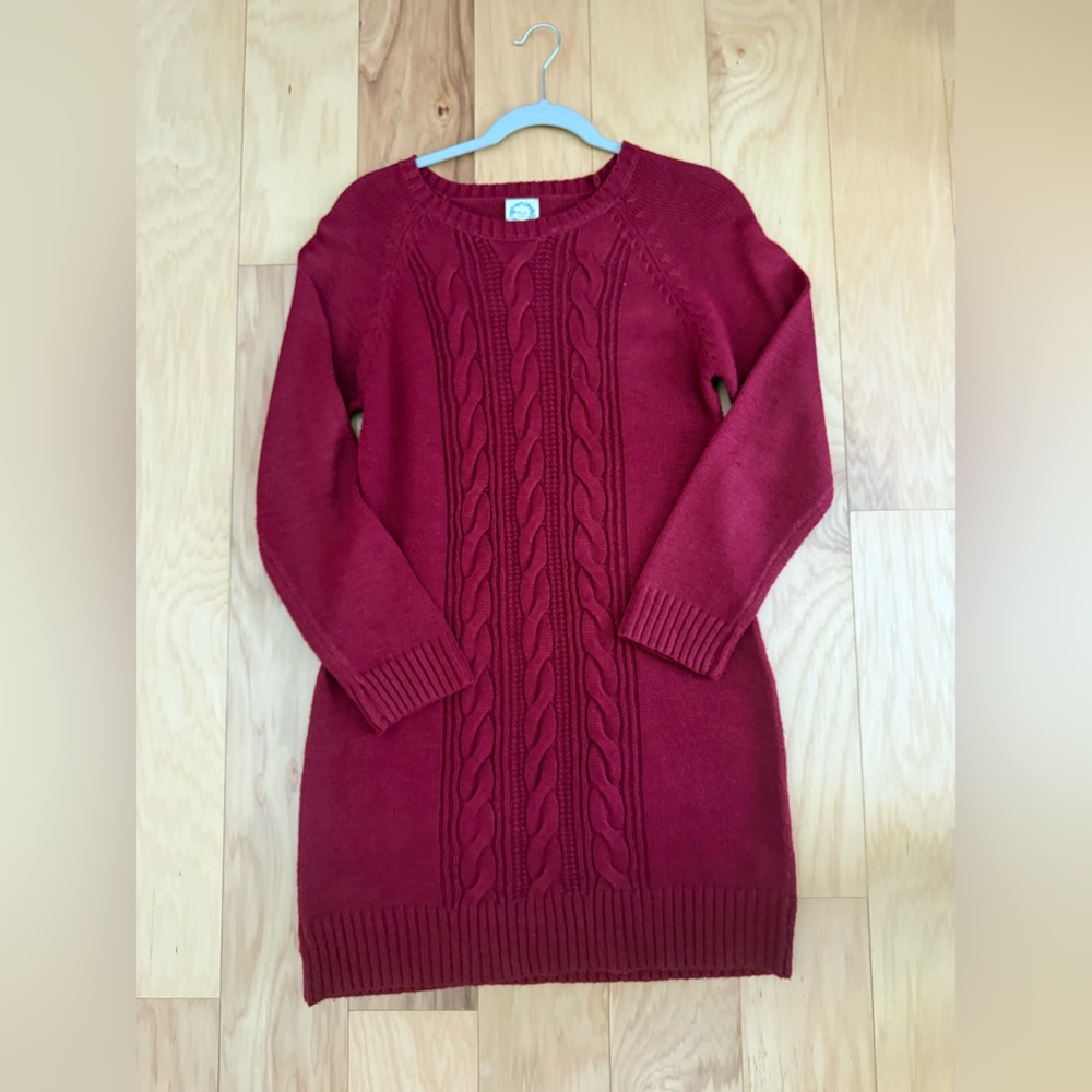 Blue Rain Cable Knit Scoop Neck Sweater Dress - Deep Red